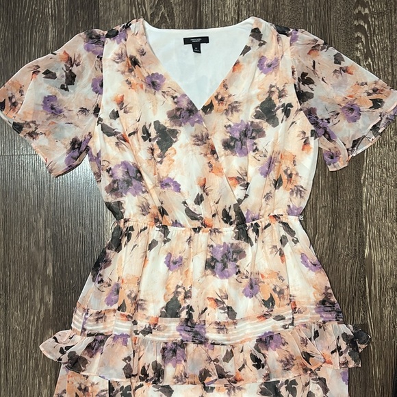 Simply Vera Wand dress white floral print ruffled tiered chiffon lined size Med - Picture 2 of 7